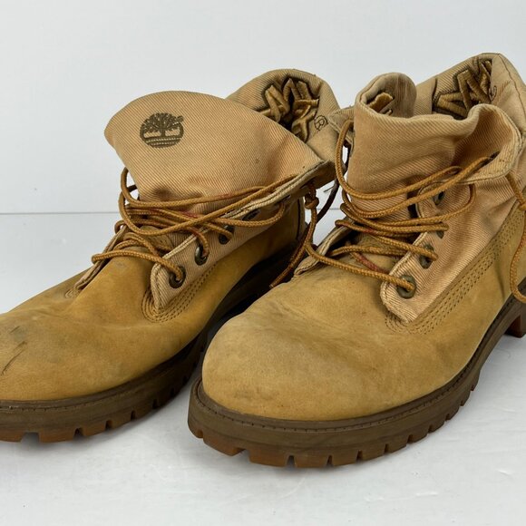 Timberland Boots Size 5 Beige Suede Block Heel 1.25in Roud Toe Lace Up - Picture 2 of 6